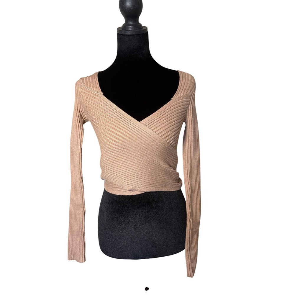 Abercrombie & Fitch Soft A&F Tan Ribbed Wrap Front Long Sleeve‎ Sweater XS NEW